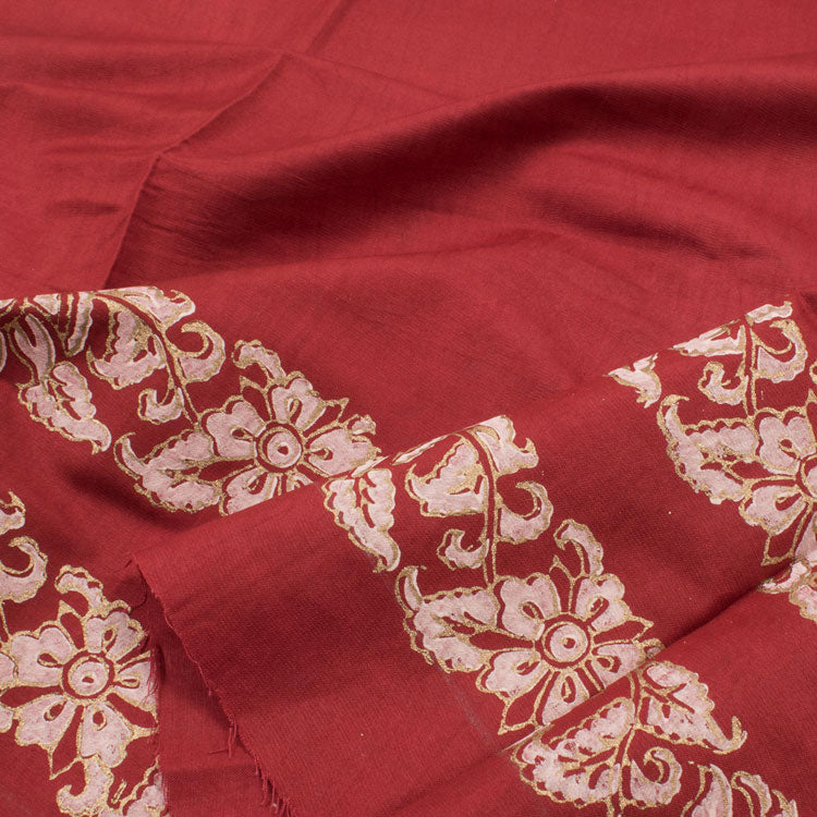 Hand Block Printed Embroidered Tussar Silk Salwar Suit Material 10052750