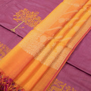 Hand Block Printed Embroidered Tussar Silk Salwar Suit Material 10052754