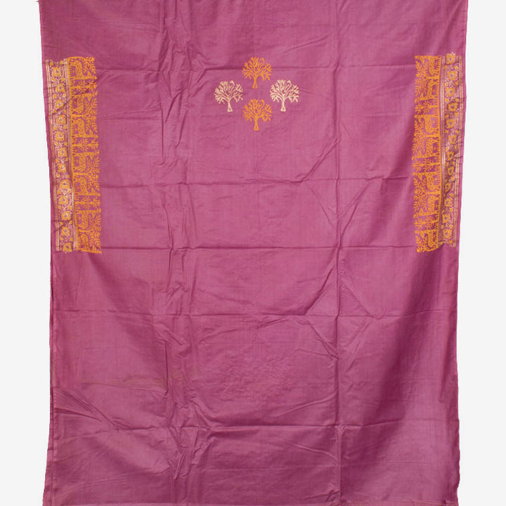 Hand Block Printed Embroidered Tussar Silk Salwar Suit Material 10052754