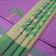 Hand Block Printed Embroidered Tussar Silk Salwar Suit Material 10052755