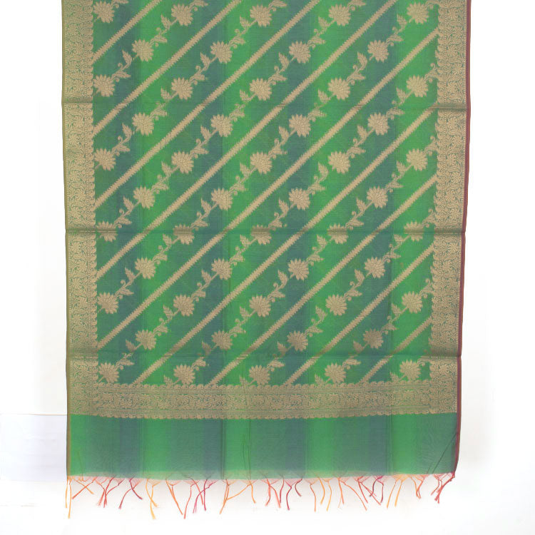 Jamdani silk cotton salwar suit material in 2 piece in green