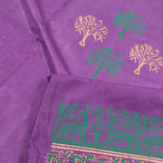 Hand Block Printed Embroidered Tussar Silk Salwar Suit Material 10052755