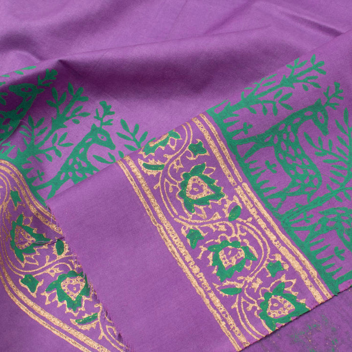 Hand Block Printed Embroidered Tussar Silk Salwar Suit Material 10052755