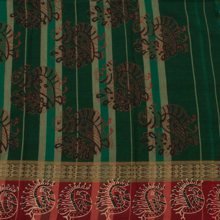 Hand Block Printed Narayanpet Cotton Saree 10053067