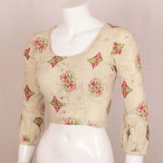 White Hand Block Dabu Printed Cotton Blouse 10048896