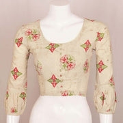 White Hand Block Dabu Printed Cotton Blouse 10048896