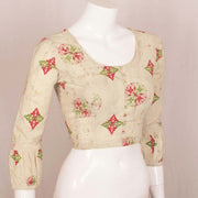 White Hand Block Dabu Printed Cotton Blouse 10048896