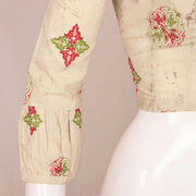 White Hand Block Dabu Printed Cotton Blouse 10048896