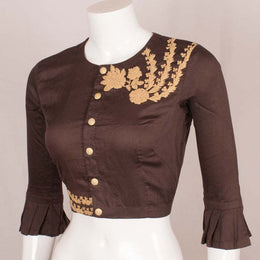 Brown Resham Dori Embroidered Silk Cotton Blouse 10048906
