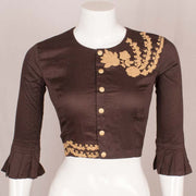 Brown Resham Dori Embroidered Silk Cotton Blouse 10048906