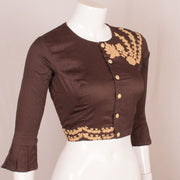 Brown Resham Dori Embroidered Silk Cotton Blouse 10048906