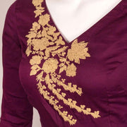 Purple Dori Embroidered Silk Cotton Blouse 10048907