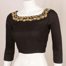 Black Dori Embroidered Silk Cotton Blouse 10048912