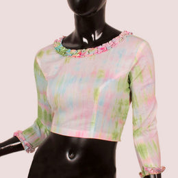 Multicolour Shibori Dyed Cotton Blouse 10052599