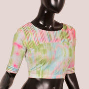 Green Shibori Dyed Cotton Blouse 10052609