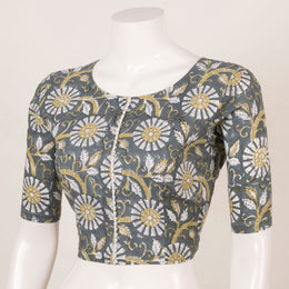 Grey Hand Block Printed Cotton Blouse 10053561