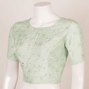 Pastel Green Metallic Printed Silk Cotton Blouse 10053562