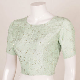 Pastel Green Metallic Printed Silk Cotton Blouse 10053562