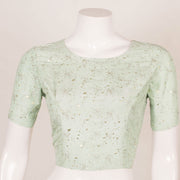 Pastel Green Metallic Printed Silk Cotton Blouse 10053562