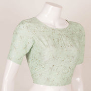Pastel Green Metallic Printed Silk Cotton Blouse 10053562