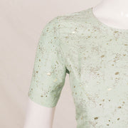 Pastel Green Metallic Printed Silk Cotton Blouse 10053562