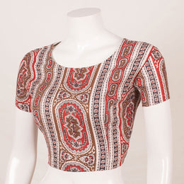 Red & Brown Fancy Printed Cotton Blouse 10053574