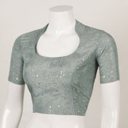 Grey Metallic Printed Silk Cotton Blouse 10053587