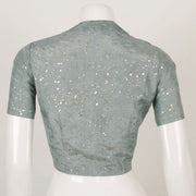 Grey Metallic Printed Silk Cotton Blouse 10053587