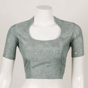 Grey Metallic Printed Silk Cotton Blouse 10053587