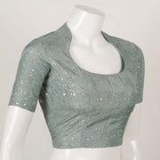 Grey Metallic Printed Silk Cotton Blouse 10053587