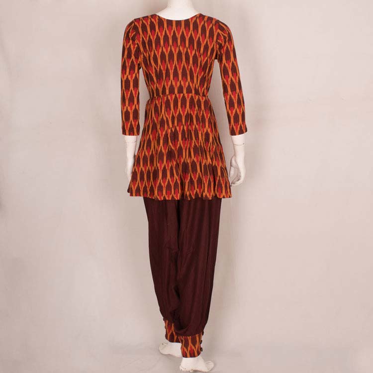 Handcrafted Ikat Cotton Kurta with Harem Pant 10043774