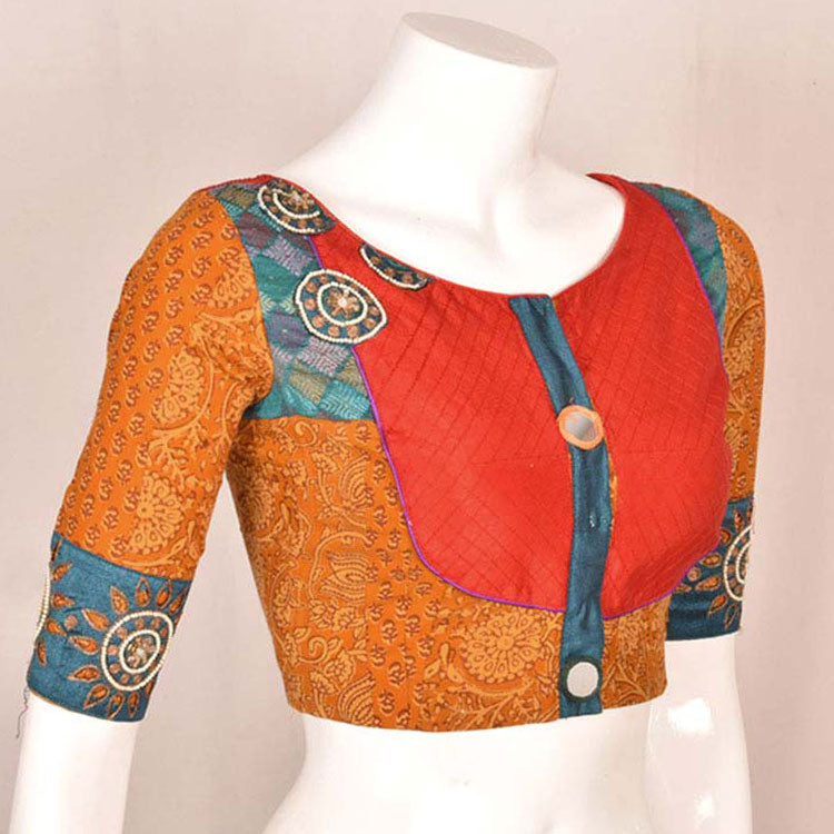 Hand Block Printed Embroidered Cotton Blouse 10049293