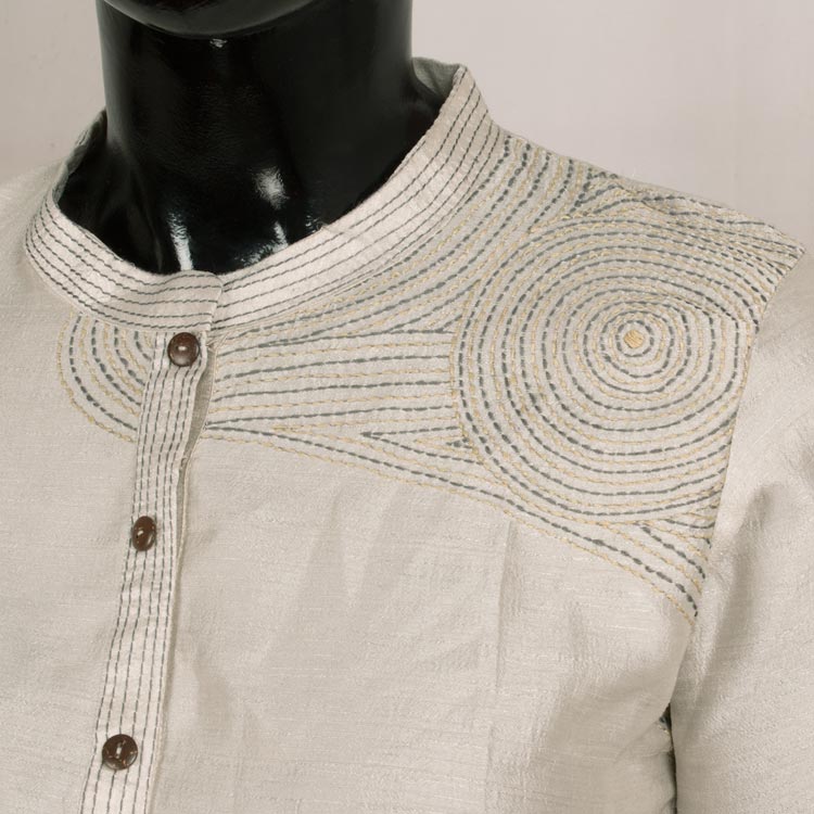 Kantha Embroidered Silk Kurta 10050762