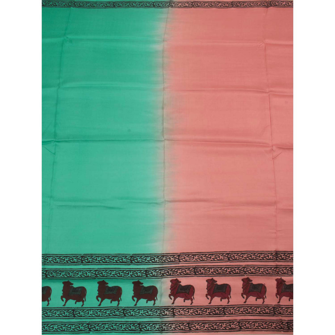 Ombre Dyed Hand Block Printed Silk Saree 10027634