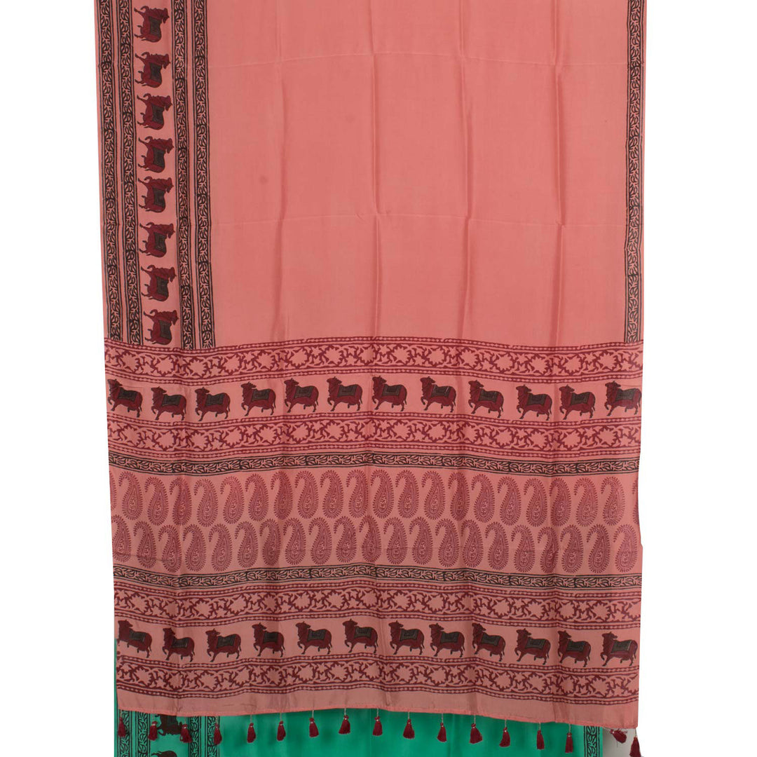 Ombre Dyed Hand Block Printed Silk Saree 10027634