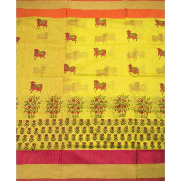 Hand Block Printed Maheshwari Silk Cotton Saree 10037851