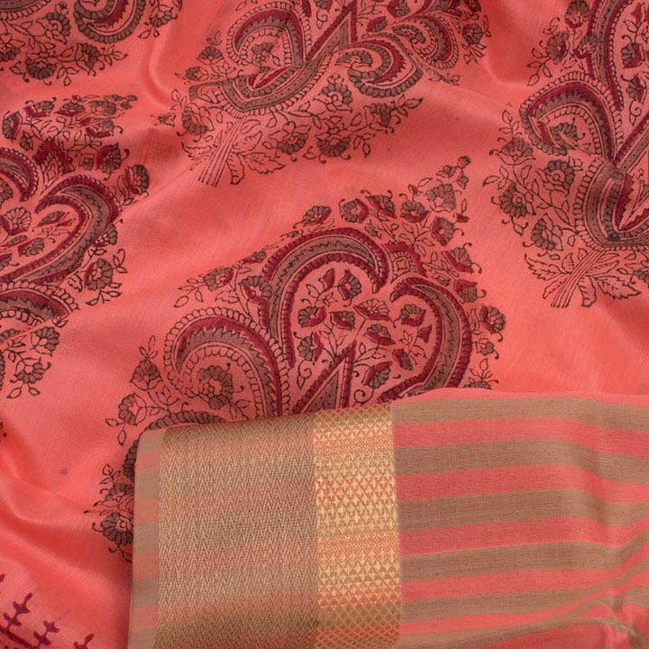 Hand Block Printed Maheshwari Silk Cotton Saree 10037852