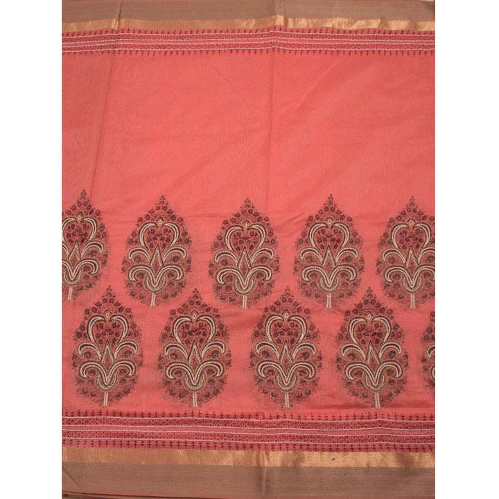 Hand Block Printed Bead Work Maheshwari Silk Cotton Saree 10038984