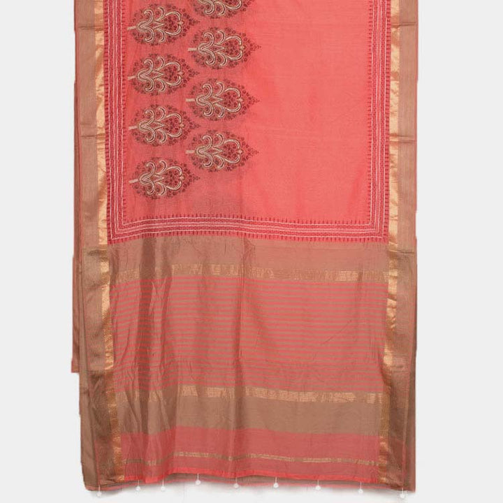 Hand Block Printed Bead Work Maheshwari Silk Cotton Saree 10038984