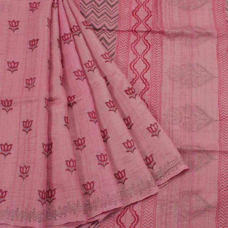 Hand Block Printed Tussar Silk Saree 10044101