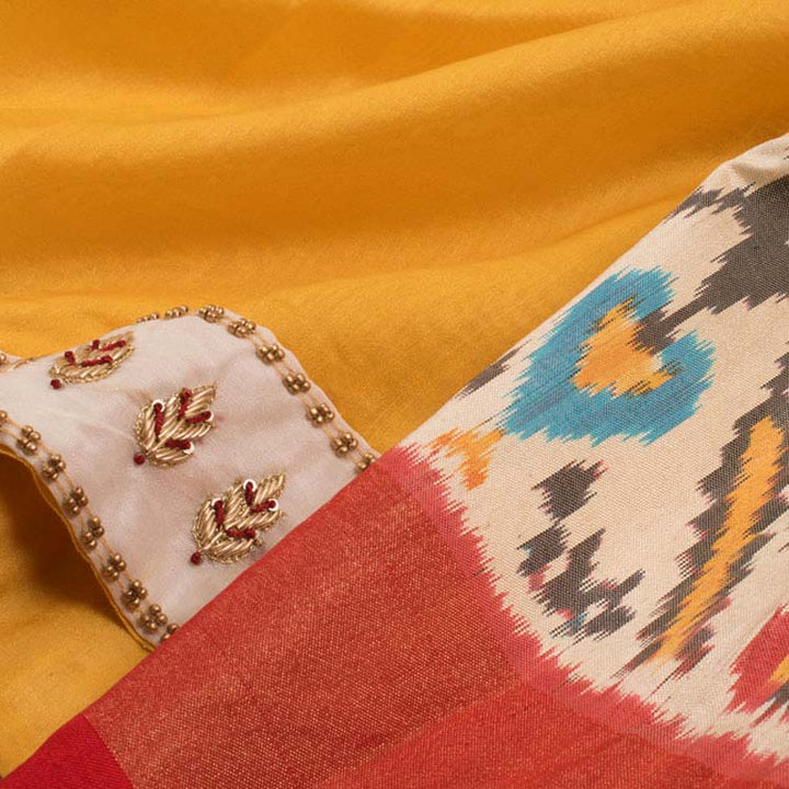 Pochampally Ikat Hand Embroidered Half and Half Silk Saree 10044130
