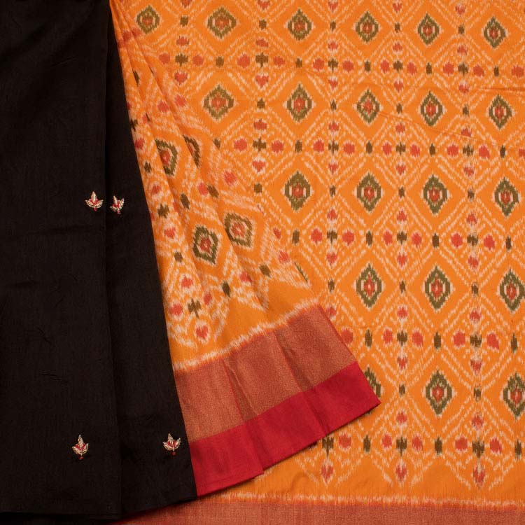 Pochampally Ikat Hand Embroidered Half and Half Silk Saree 10044131