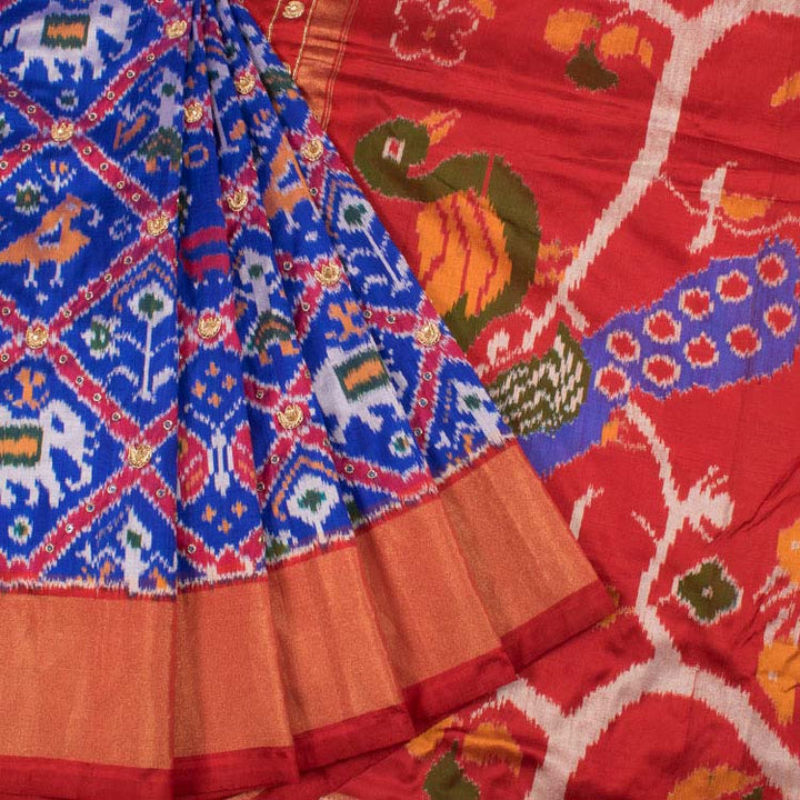 Hand Embroidered Pochampally Ikat Silk Saree 10045799