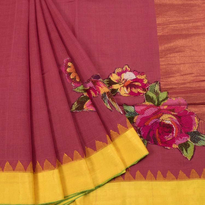 Applique Embroidered Handloom Kuttu Khadi Cotton Saree 10036122