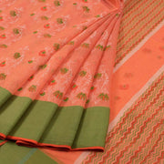 Orange Hand Block Printed Chanderi Saree 10036357