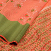Orange Hand Block Printed Chanderi Saree 10036357