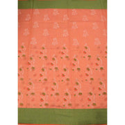 Orange Hand Block Printed Chanderi Saree 10036357