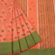 Orange Hand Block Printed Chanderi Saree 10036357