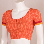 Orange Hand Embroidered Ikat Cotton Blouse 10048402