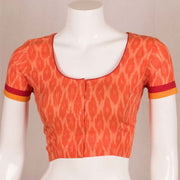 Orange Hand Embroidered Ikat Cotton Blouse 10048402